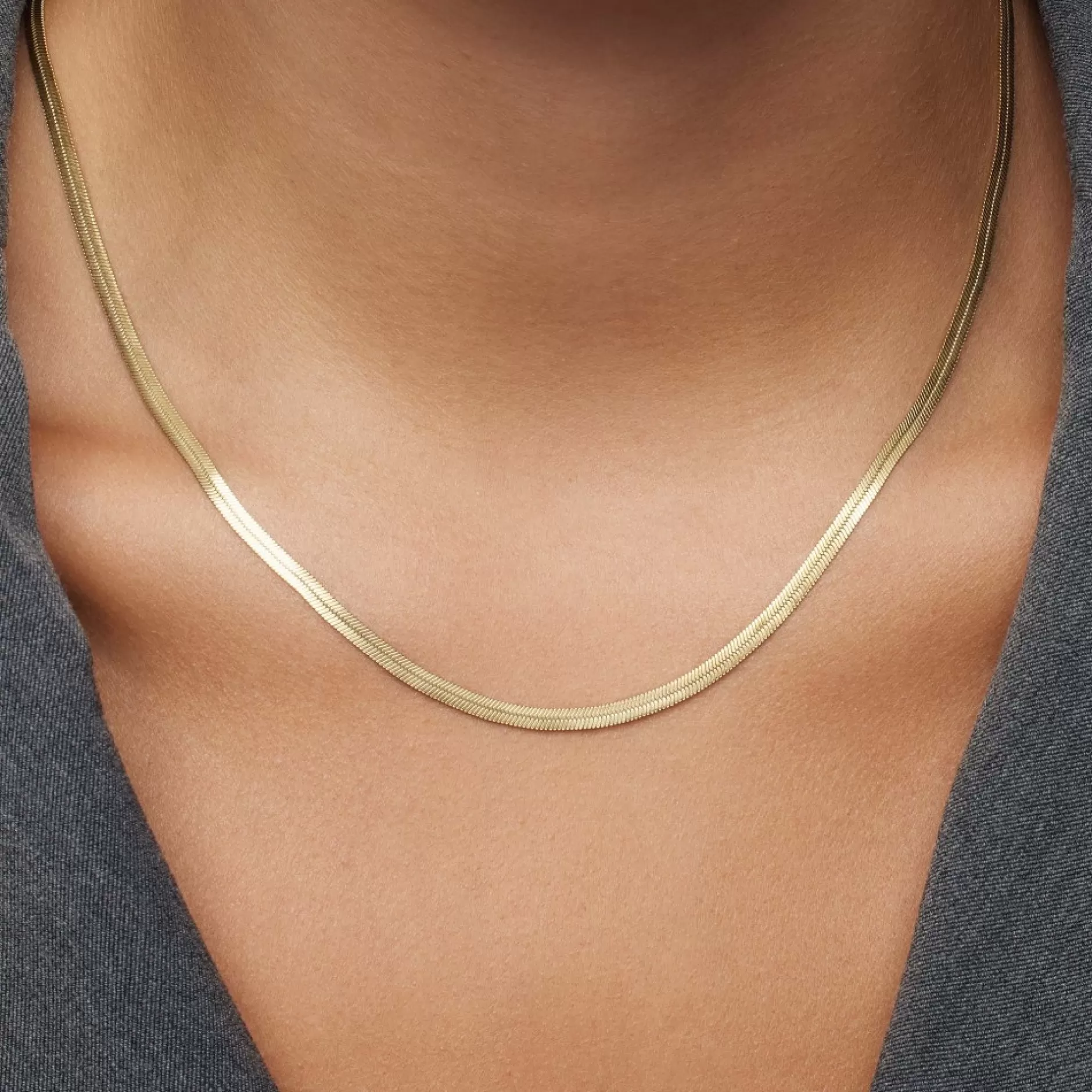 Eline Rosina Kettingen^Flat Snake Ketting Gold Plated Sterling Zilver