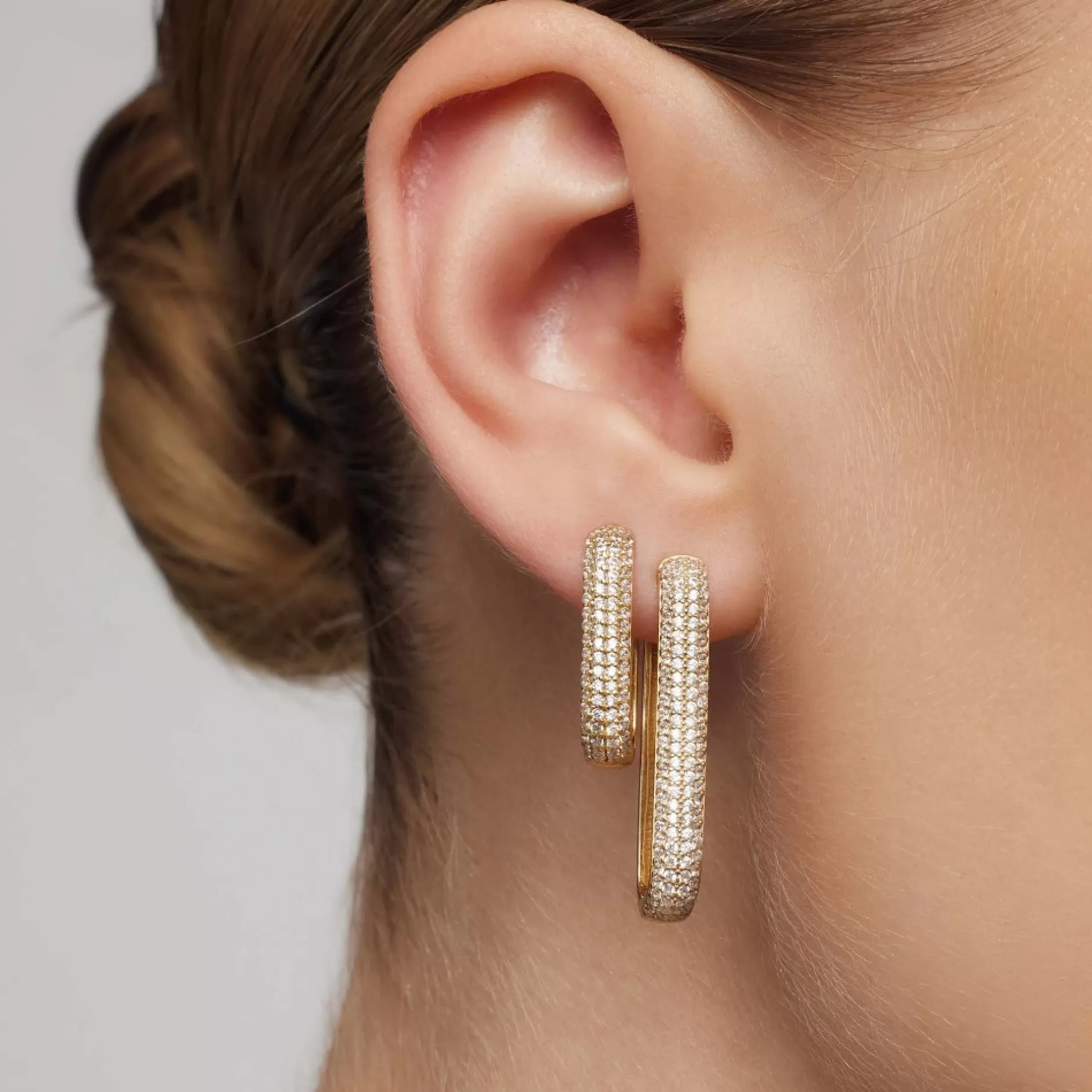 Eline Rosina Oorbellen^Icon Pave Hoops Gold Plated Sterling Zilver