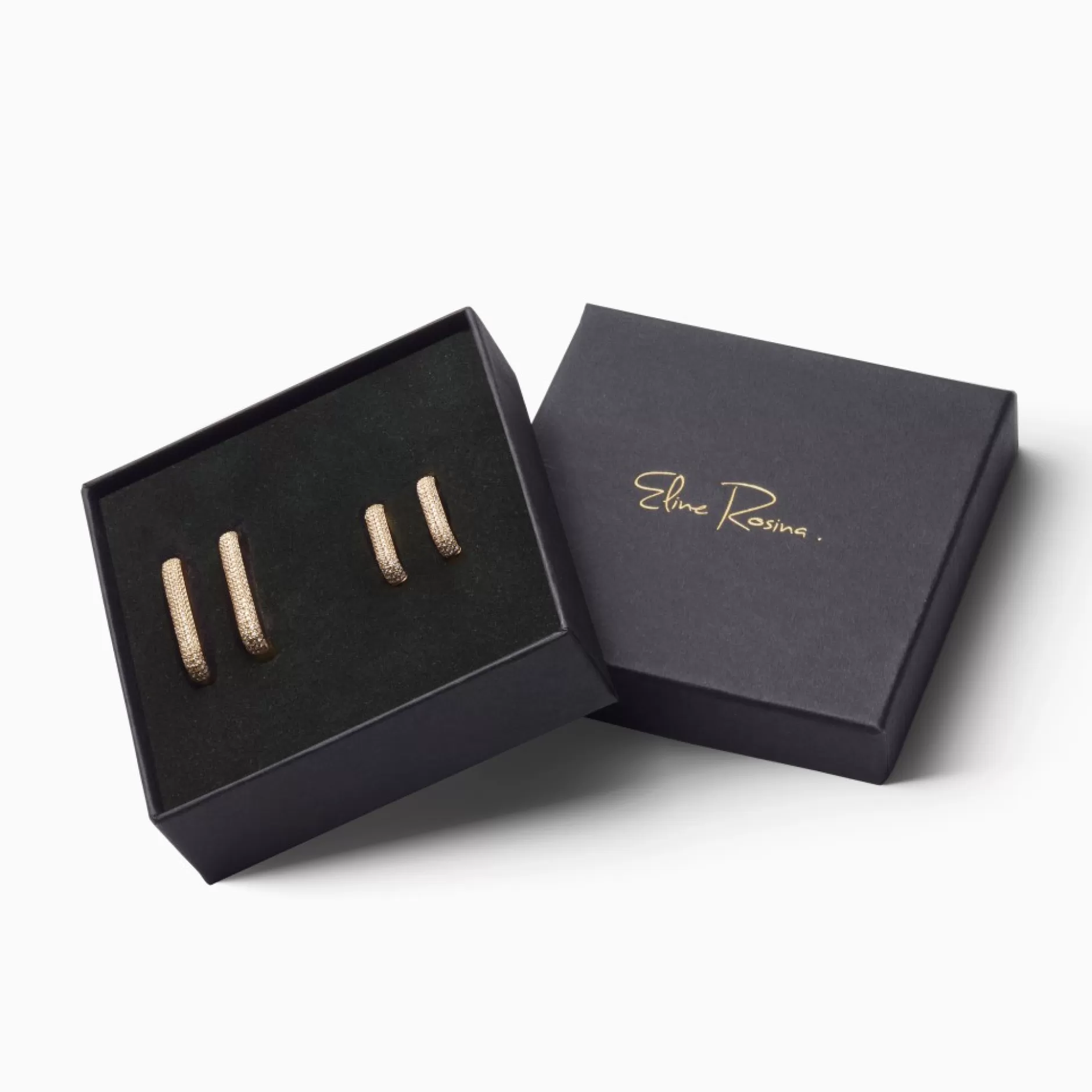 Eline Rosina Oorbellen^Pave All The Way Gift Box Gold Plated Sterling Zilver