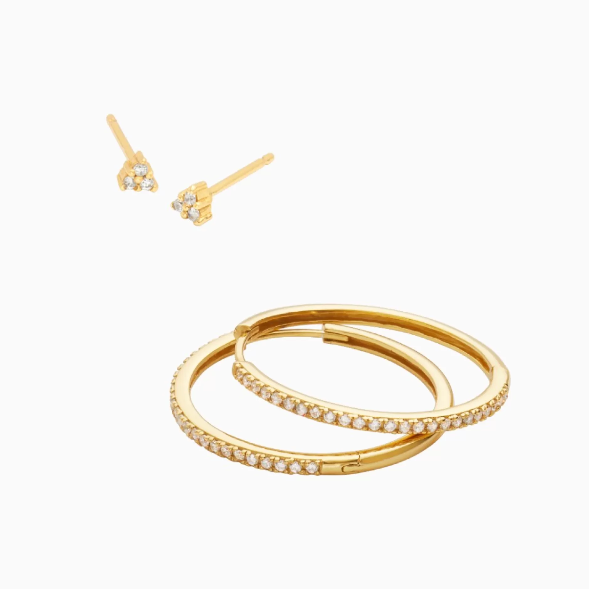 Eline Rosina Oorbellen^Sparkle Duo Set - Save On Sets - Gold Plated Sterling Zilver