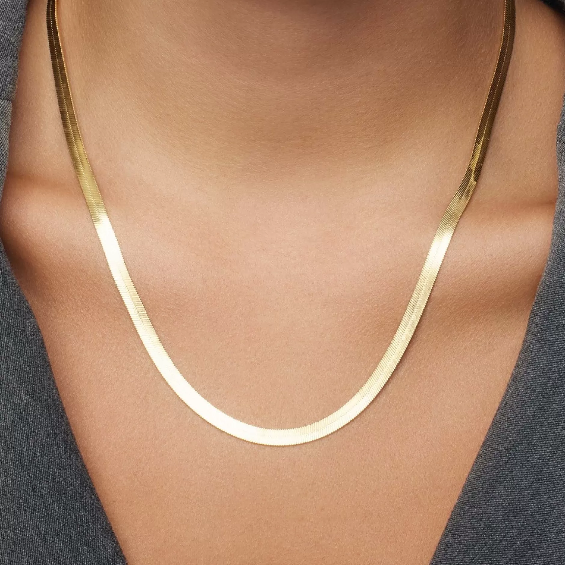 Eline Rosina Kettingen^Thick Flat Snake Ketting Gold Plated Sterling Zilver